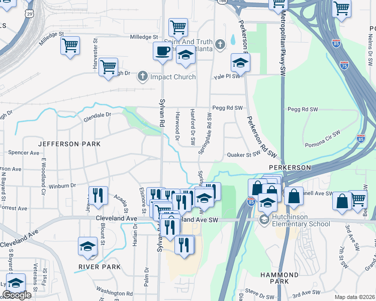 map of restaurants, bars, coffee shops, grocery stores, and more near 861 Jefferson Avenue in Atlanta