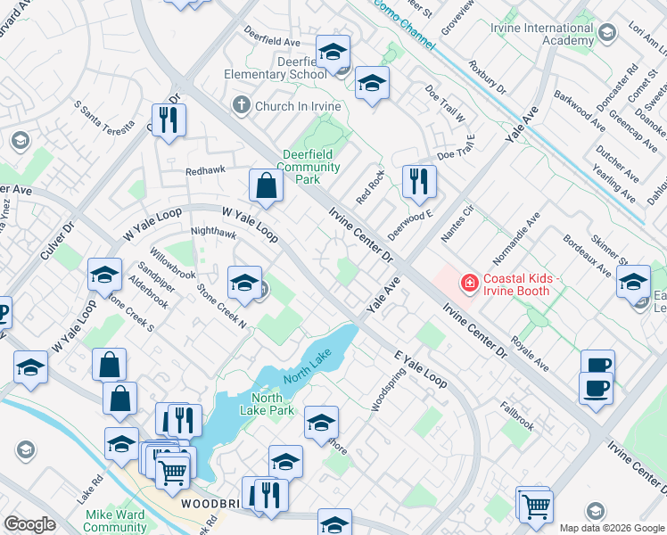 map of restaurants, bars, coffee shops, grocery stores, and more near 6 Pinewood in Irvine
