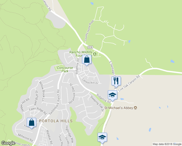 map of restaurants, bars, coffee shops, grocery stores, and more near 29006 Canyon Ridge Drive in Trabuco Canyon