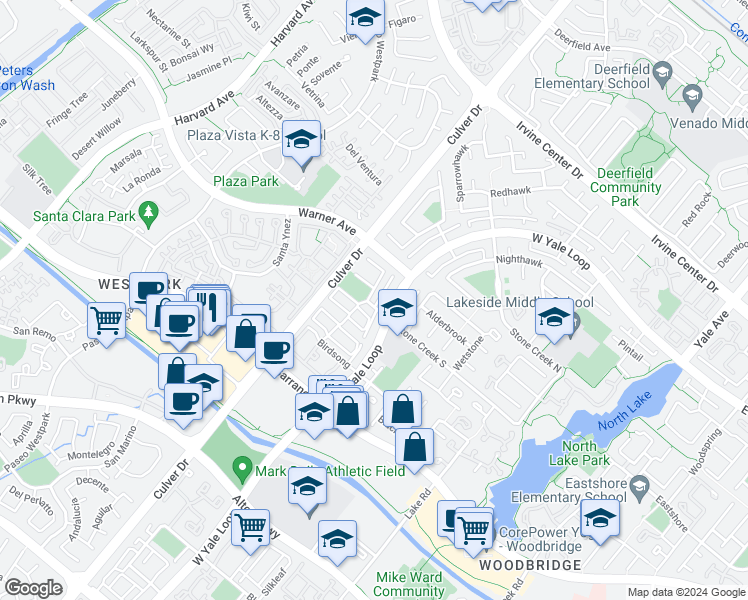 map of restaurants, bars, coffee shops, grocery stores, and more near 2 Brookstone Avenue in Irvine