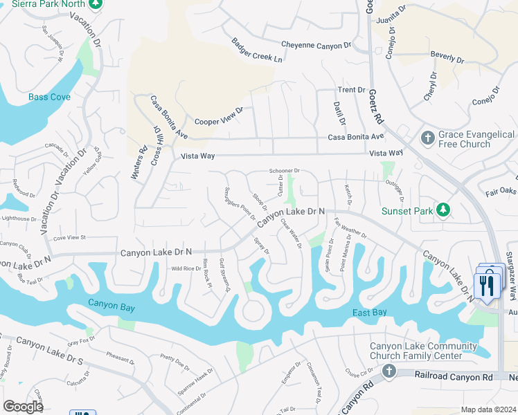 map of restaurants, bars, coffee shops, grocery stores, and more near 29871 Sloop Drive in Canyon Lake