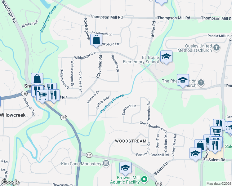 map of restaurants, bars, coffee shops, grocery stores, and more near 3328 Herrenhut Road in Stonecrest