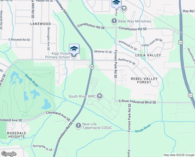 map of restaurants, bars, coffee shops, grocery stores, and more near 2520 Jonesboro Rd SE in Atlanta