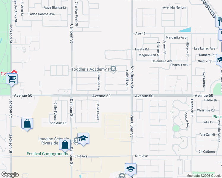 map of restaurants, bars, coffee shops, grocery stores, and more near 83808 Avenida Verano in Coachella