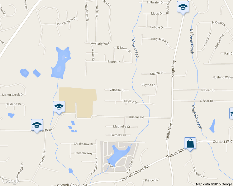 map of restaurants, bars, coffee shops, grocery stores, and more near 6318 Valhalla Dr in Douglasville