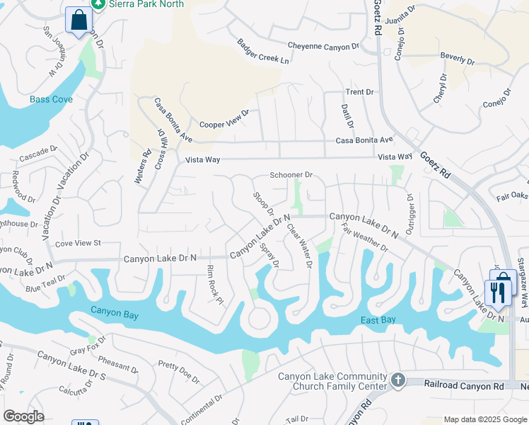 map of restaurants, bars, coffee shops, grocery stores, and more near 29871 Sloop Drive in Canyon Lake