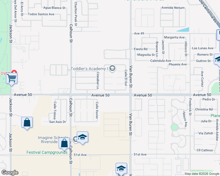 map of restaurants, bars, coffee shops, grocery stores, and more near 83808 Avenida Verano in Coachella
