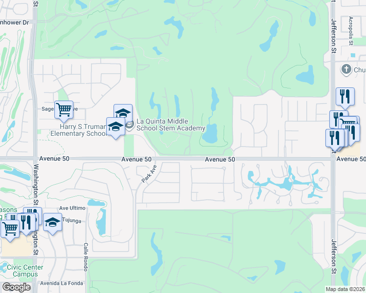map of restaurants, bars, coffee shops, grocery stores, and more near 49893 Vía Katalina in La Quinta