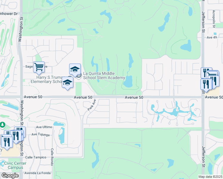 map of restaurants, bars, coffee shops, grocery stores, and more near 49893 Vía Katalina in La Quinta