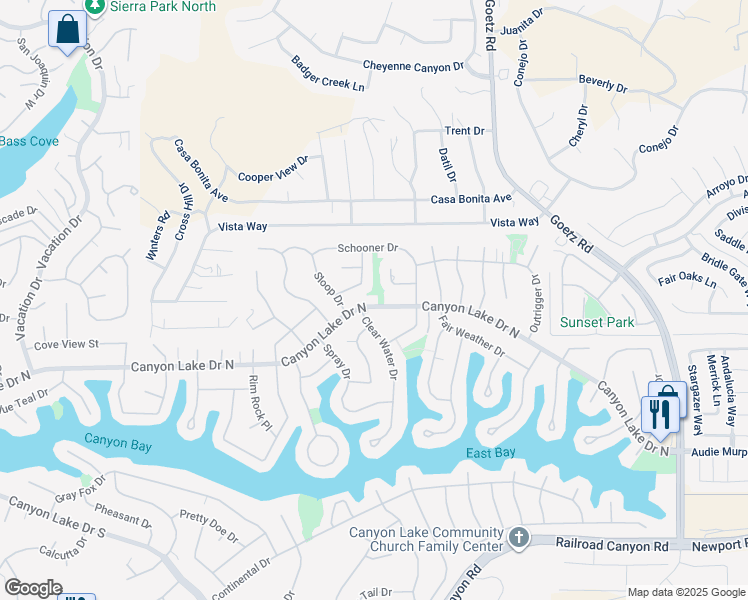 map of restaurants, bars, coffee shops, grocery stores, and more near 23580 Canyon Lake Drive North in Canyon Lake