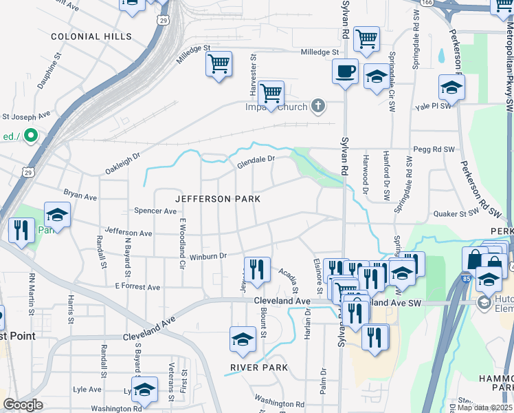 map of restaurants, bars, coffee shops, grocery stores, and more near 2495 Constance Street in East Point