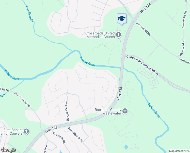 map of restaurants, bars, coffee shops, grocery stores, and more near 2439 Planters Mill Way Northeast in Conyers