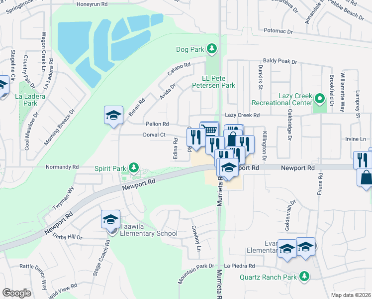 map of restaurants, bars, coffee shops, grocery stores, and more near 29913 Gifhorn Road in Menifee