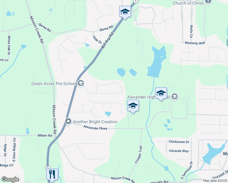 map of restaurants, bars, coffee shops, grocery stores, and more near 6730 Manor Creek Drive in Douglasville