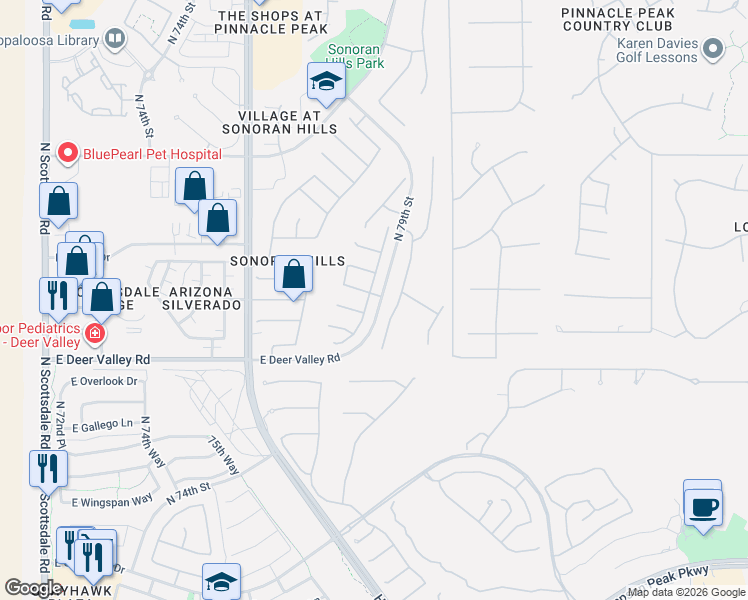 map of restaurants, bars, coffee shops, grocery stores, and more near 7758 East Sands Drive in Scottsdale