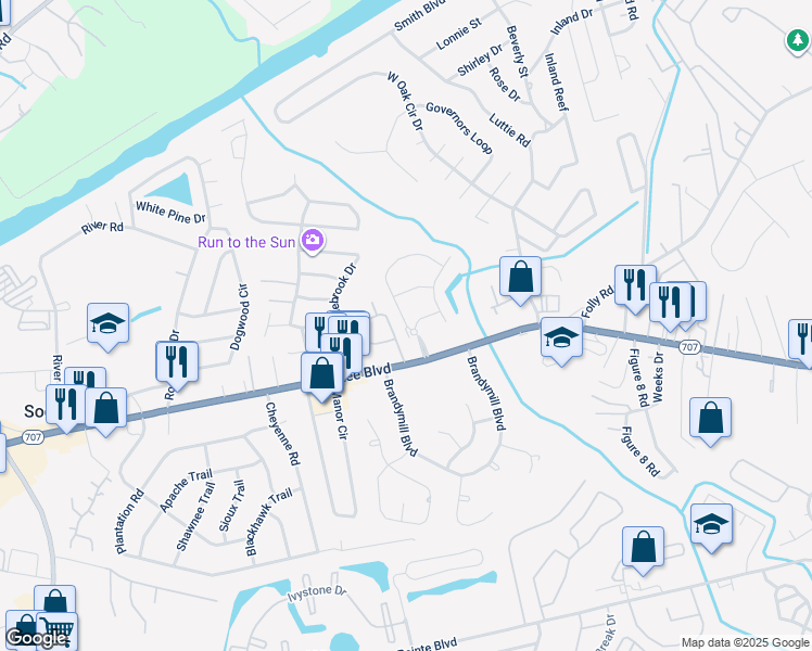 map of restaurants, bars, coffee shops, grocery stores, and more near 305 Rung Road in Myrtle Beach