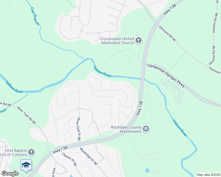 map of restaurants, bars, coffee shops, grocery stores, and more near 2439 Planters Mill Way Northeast in Conyers