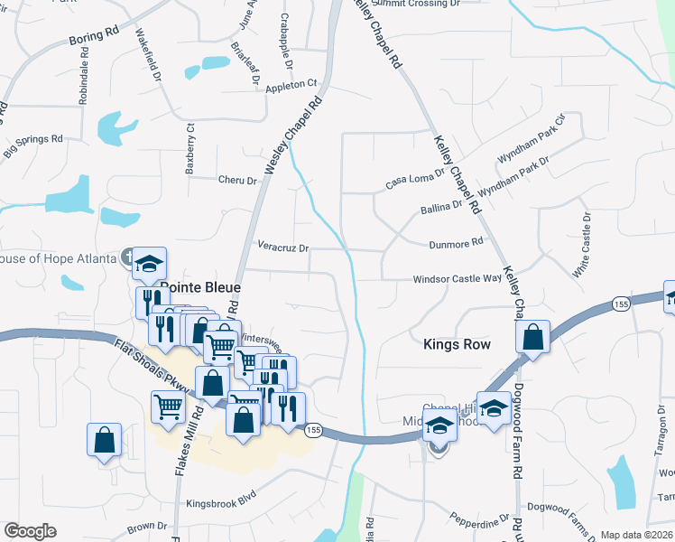 map of restaurants, bars, coffee shops, grocery stores, and more near 4002 Pinehurst Valley Drive in Decatur