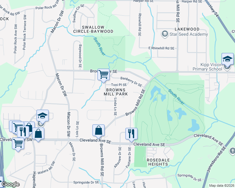 map of restaurants, bars, coffee shops, grocery stores, and more near 209 Toni Place Southeast in Atlanta