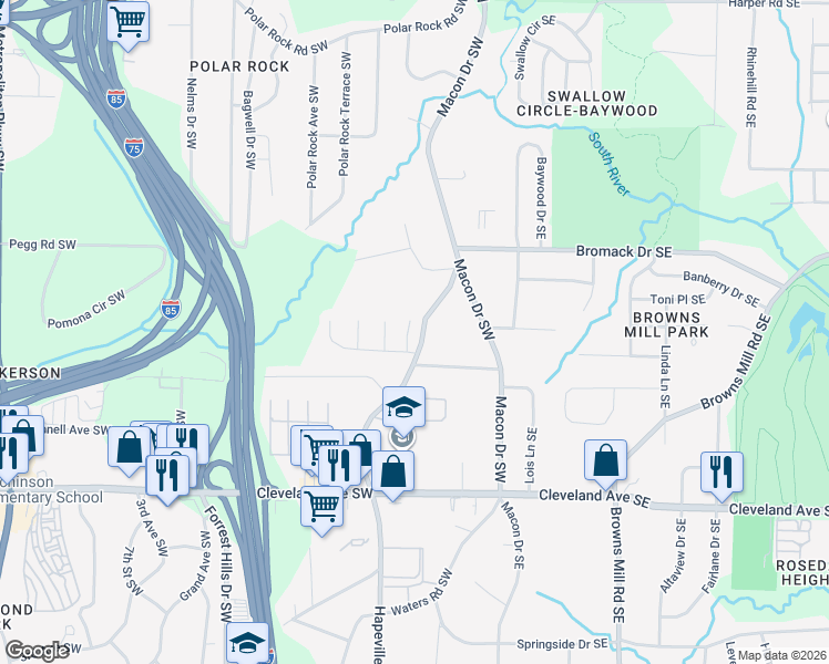 map of restaurants, bars, coffee shops, grocery stores, and more near in Atlanta
