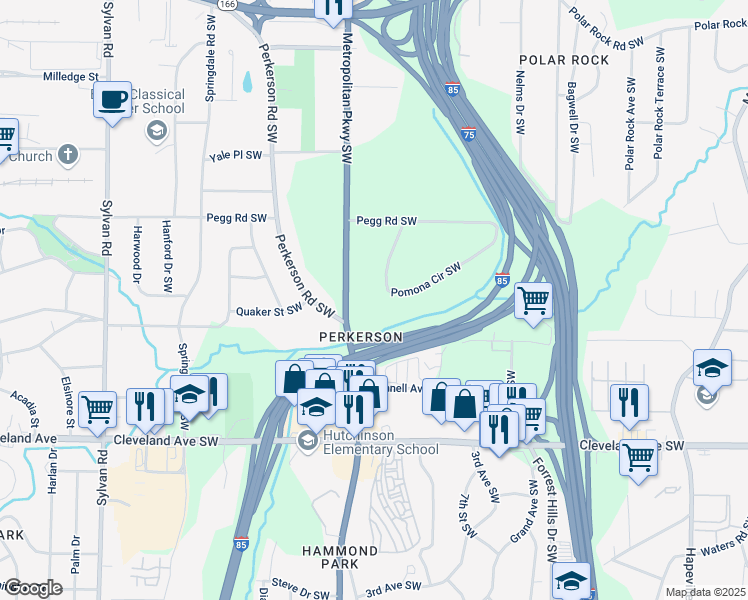 map of restaurants, bars, coffee shops, grocery stores, and more near 500 Pomona Circle Southwest in Atlanta