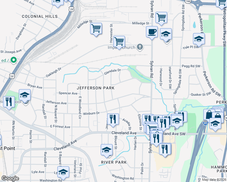 map of restaurants, bars, coffee shops, grocery stores, and more near 2495 Constance Street in East Point