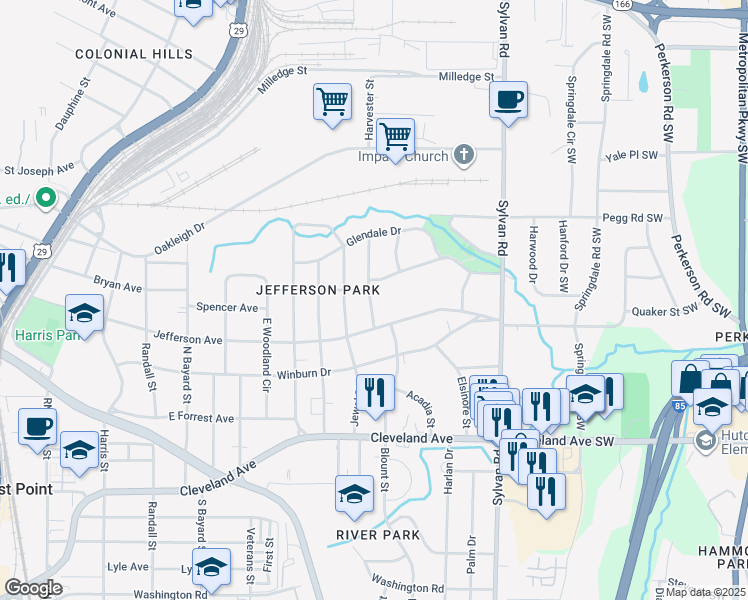 map of restaurants, bars, coffee shops, grocery stores, and more near 2495 Constance Street in East Point
