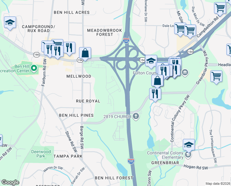 map of restaurants, bars, coffee shops, grocery stores, and more near The Perimeter in Atlanta