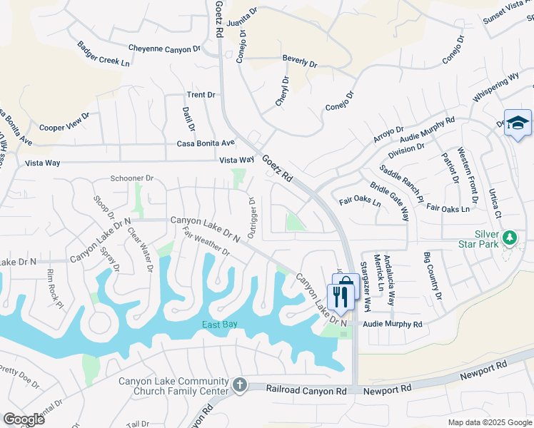 map of restaurants, bars, coffee shops, grocery stores, and more near 29911 Western Star Drive in Menifee