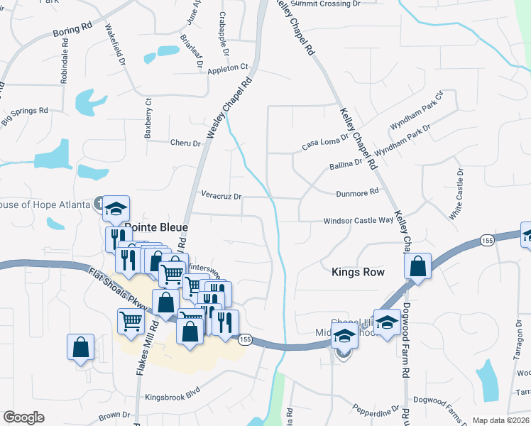 map of restaurants, bars, coffee shops, grocery stores, and more near 4002 Pinehurst Valley Dr in Decatur