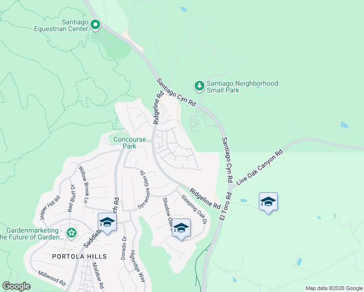 map of restaurants, bars, coffee shops, grocery stores, and more near 29011 Canyon Ridge Drive in Trabuco Canyon
