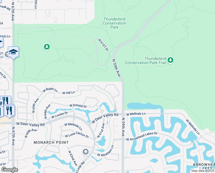 map of restaurants, bars, coffee shops, grocery stores, and more near 5948 West Via Montoya Drive in Glendale