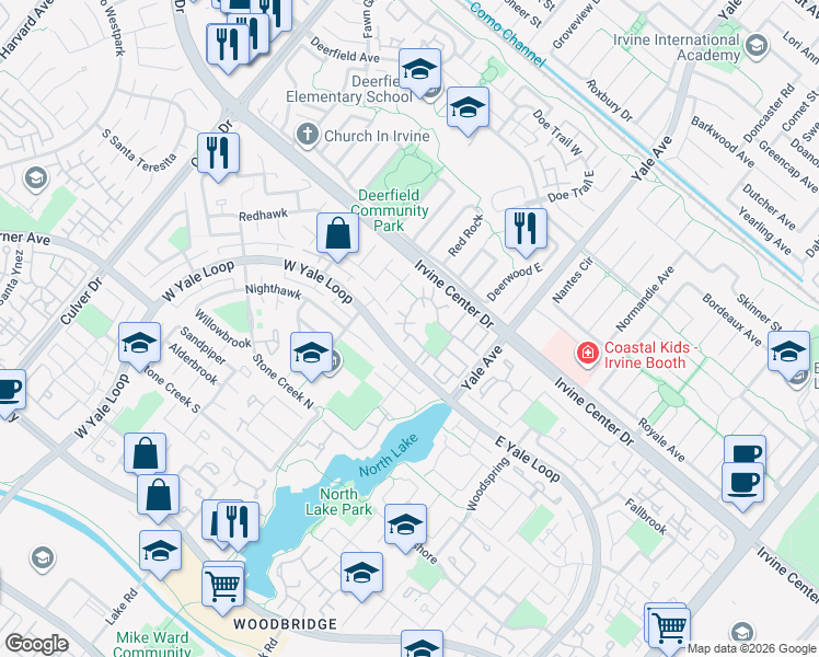 map of restaurants, bars, coffee shops, grocery stores, and more near 22 Pinewood in Irvine