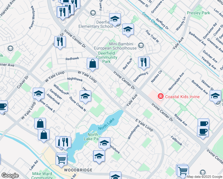 map of restaurants, bars, coffee shops, grocery stores, and more near 22 Pinewood in Irvine