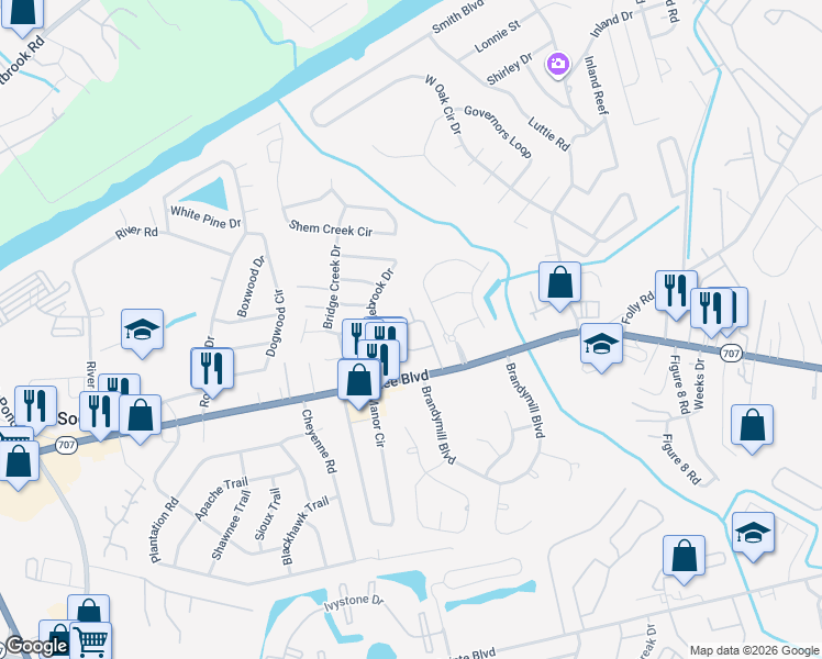 map of restaurants, bars, coffee shops, grocery stores, and more near 165 Foxpath Loop in Myrtle Beach