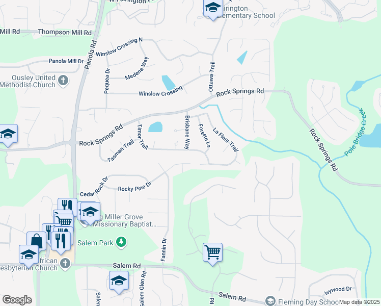 map of restaurants, bars, coffee shops, grocery stores, and more near 5477 Timor Trail in Stonecrest