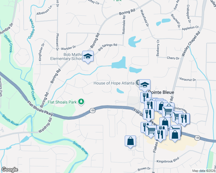 map of restaurants, bars, coffee shops, grocery stores, and more near 3667 Idle Creek Drive in Decatur