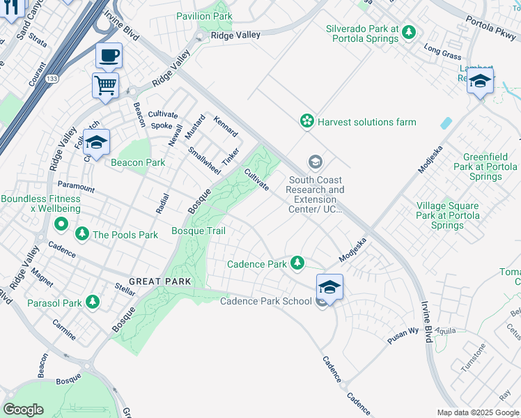 map of restaurants, bars, coffee shops, grocery stores, and more near 110 Pixel in Irvine