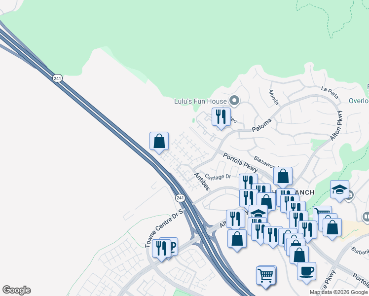 map of restaurants, bars, coffee shops, grocery stores, and more near 56 Anacapa Court in Lake Forest