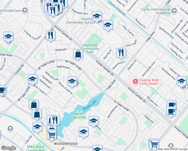 map of restaurants, bars, coffee shops, grocery stores, and more near 10 Pinewood in Irvine
