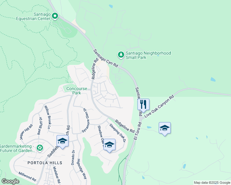 map of restaurants, bars, coffee shops, grocery stores, and more near 29062 Canyon Rim Drive in Trabuco Canyon