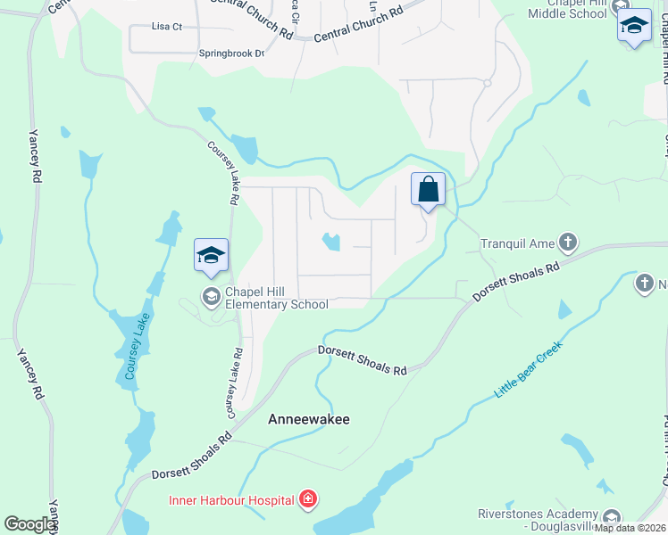 map of restaurants, bars, coffee shops, grocery stores, and more near 4772 Pepper Tree Lane in Douglasville