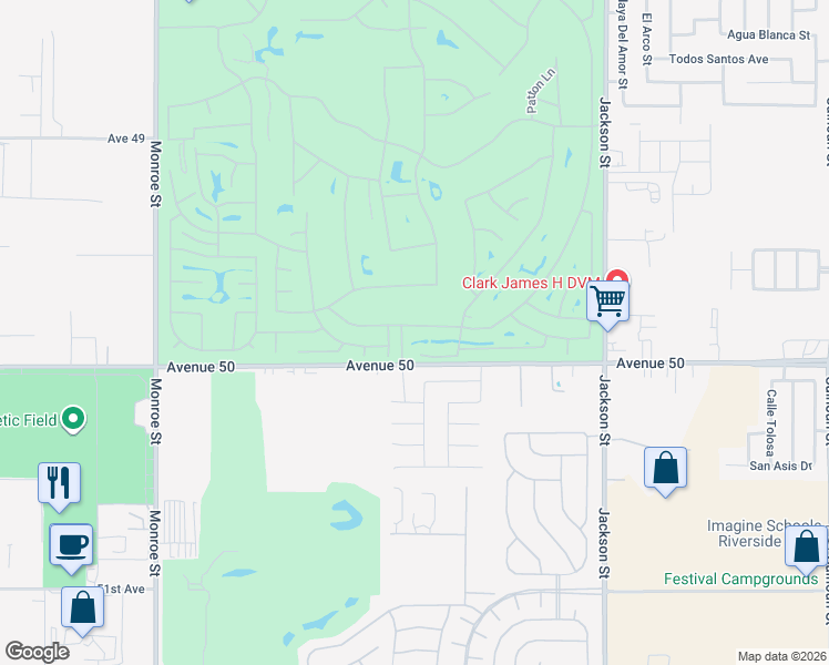 map of restaurants, bars, coffee shops, grocery stores, and more near 82618 Redford Way in Indio