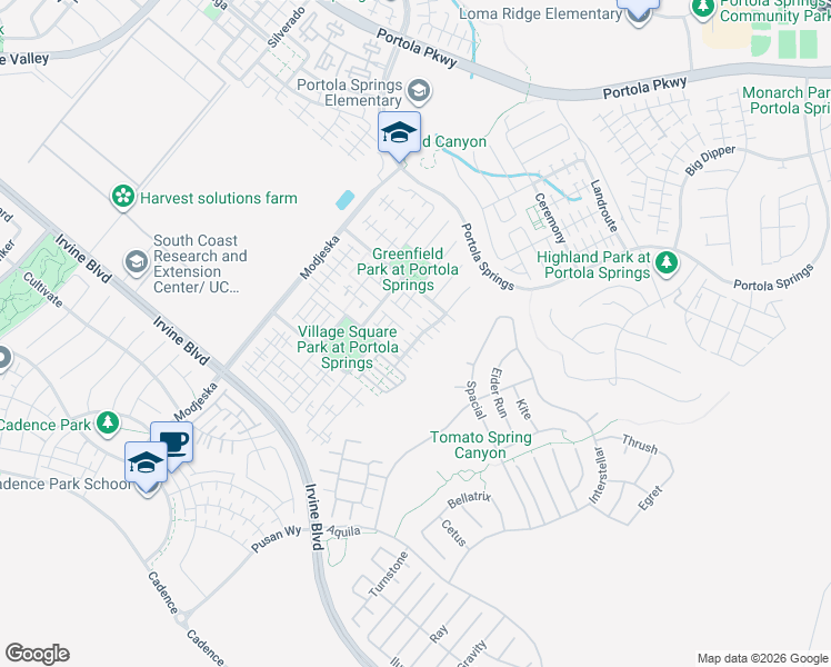 map of restaurants, bars, coffee shops, grocery stores, and more near 121 Quiet Grove in Irvine