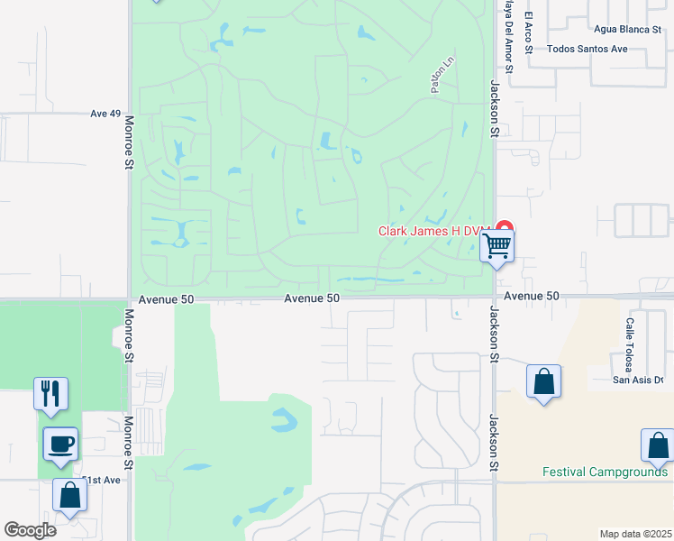 map of restaurants, bars, coffee shops, grocery stores, and more near 82627 Redford Way in Indio