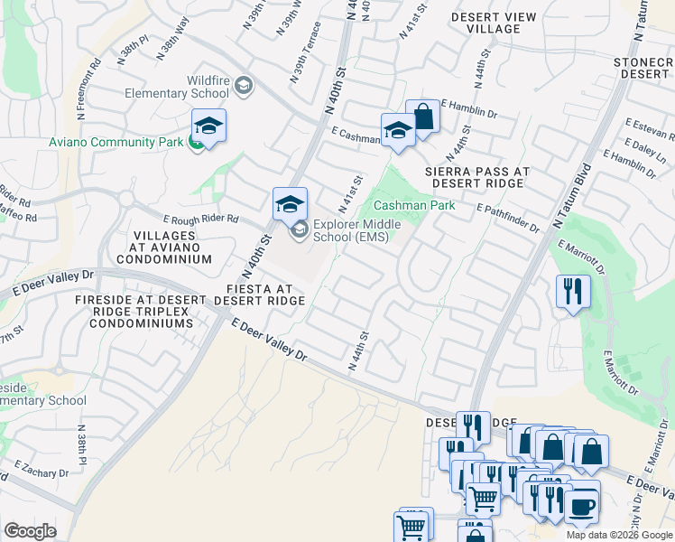 map of restaurants, bars, coffee shops, grocery stores, and more near 4301 East Swilling Road in Phoenix