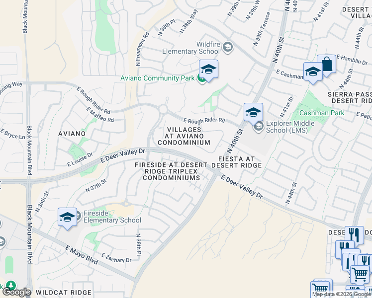 map of restaurants, bars, coffee shops, grocery stores, and more near 3935 East Rough Rider Road in Phoenix