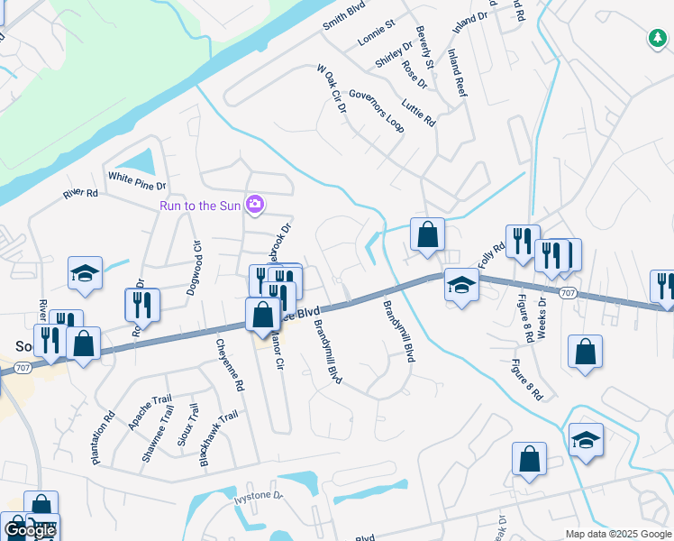 map of restaurants, bars, coffee shops, grocery stores, and more near 305 Rung Road in Myrtle Beach