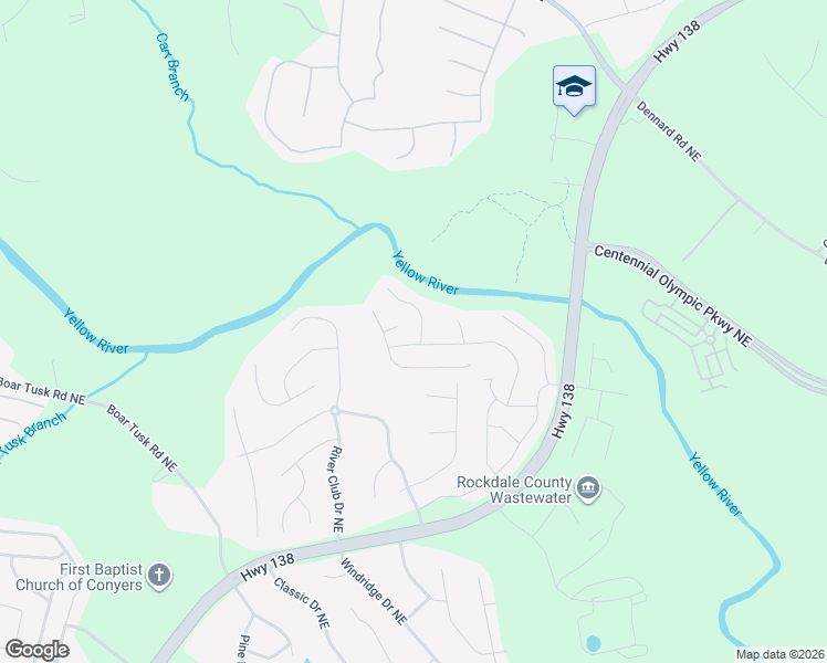 map of restaurants, bars, coffee shops, grocery stores, and more near 2608 Glenbrook Lane Northeast in Conyers