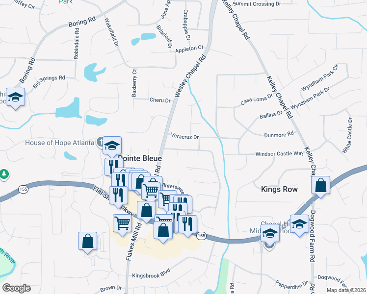 map of restaurants, bars, coffee shops, grocery stores, and more near 3925 Veracruz Drive in Decatur